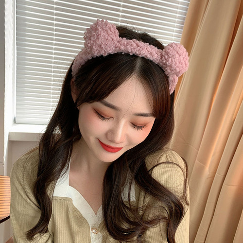Cute Bear Double Ball Hairband Korea  New Spring Plush Hairpin Headband Washing Hair Bundle Headband Women