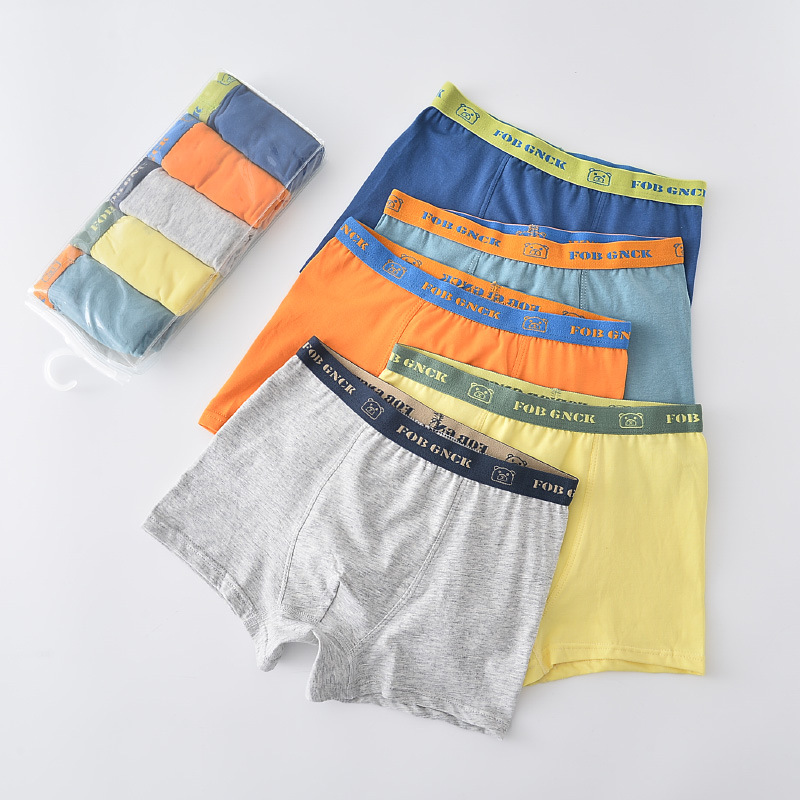 FOB Gunny Bear's new five-pack solid color children's underwear, boxer briefs, wide-brimmed boxer briefs, 95% cotton wholesale