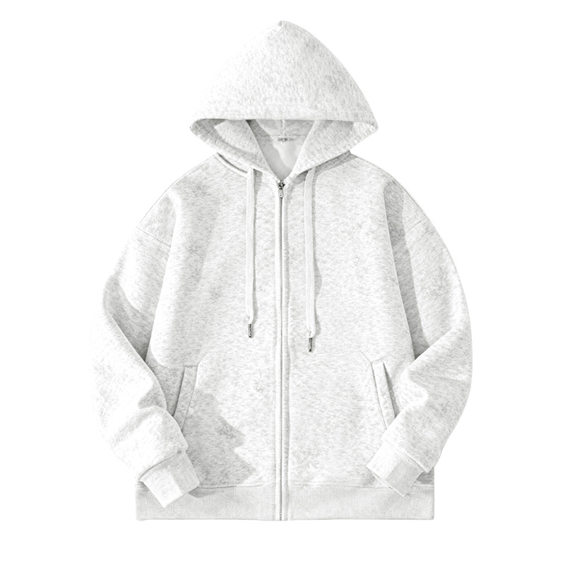 450g 오리털 기모 후드 집업 - 플라워 그레이