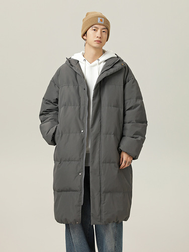 Men's Long-Sleeve Cotton Jacket Winter Thick Warm Waterproof Hooded Cotton Coat Trend Brand Knee-Length Casual Cotton Puffer Jacket
