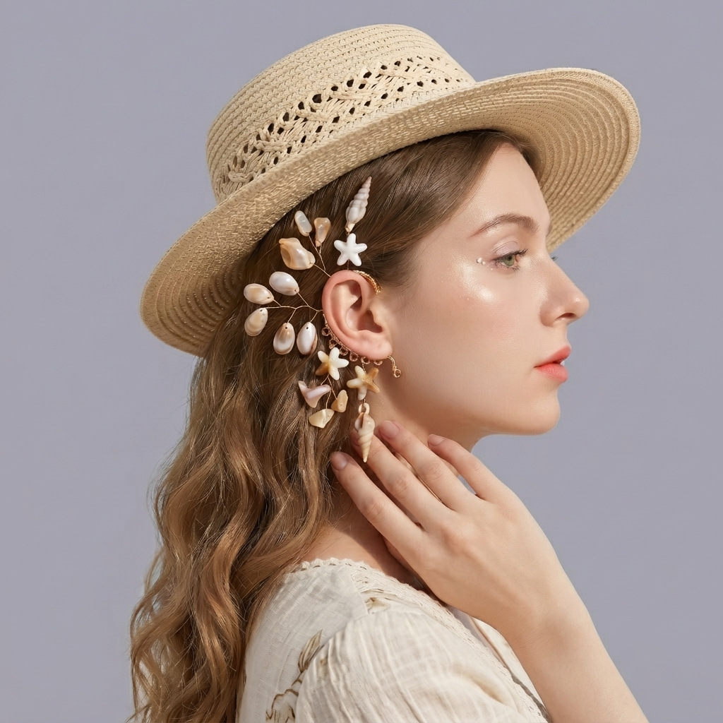 New cross-border ocean-style vacation starfish earrings with a unique design, versatile niche earrings, simulated shell and conch accessories