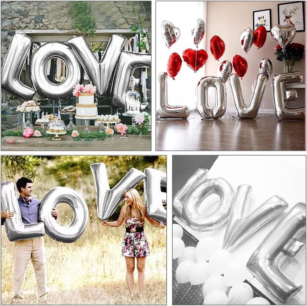 Globos de letras de aluminio, arreglo de globos de letras de aluminio de 16 pulgadas, versión americana, globo de letras de aluminio dorado brillante y plateado, suministros para arreglos de globos