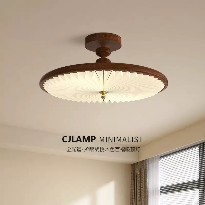 Middle Ancient Style Master Bedroom Pleated Ceiling Chandelier Japanese American Style Retro Walnut Color New Chinese Style Bedroom Room Light