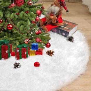Cross-border Christmas tree skirt white long fur imitation rabbit fur Christmas tree skirt mat Holiday Party Christmas tree decoration