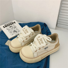 2024春季學生街拍潮搭小白鞋女韓版原宿港風方頭帆布鞋女直播女鞋