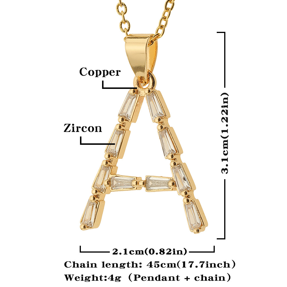 new 26 English letter pendant copper micro-inlaid T square zircon necklace