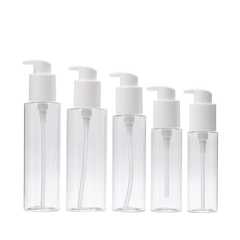 Engrosado PP interruptor rotatorio bomba de presión cabeza 100-150ml transparente PET loción botella 200-250ml botella de removedor de maquillaje