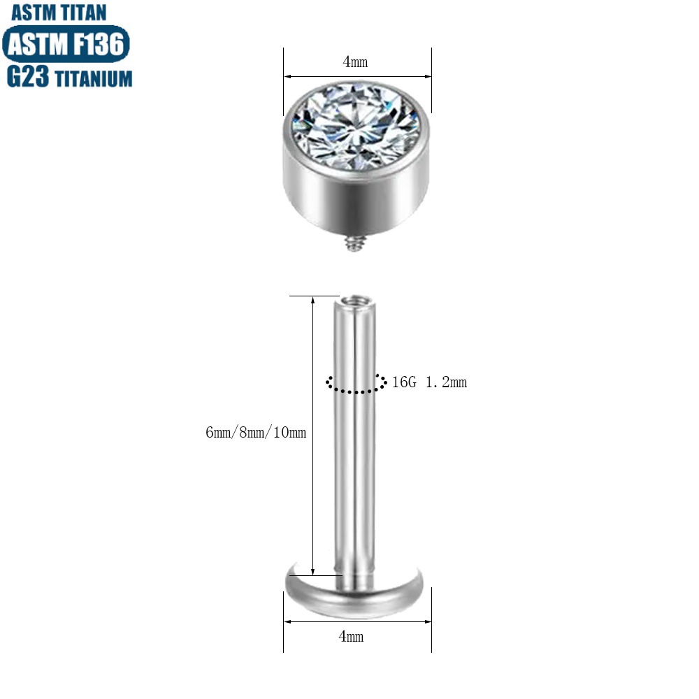 16G labret stud size and finish detail