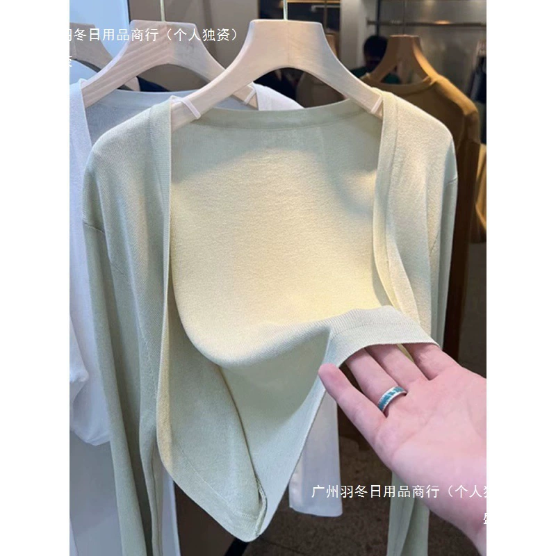 Короткий солнцезащитный кардиган из ледяного шелка для женщин летом, тонкий маленький жилет во французском стиле, юбка на подтяжках с тюлевым жакетом в европейском и американском стиле.