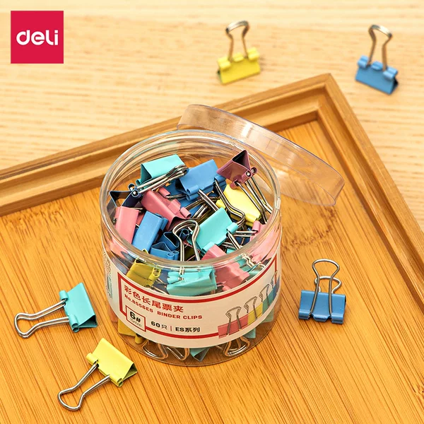 60 Packs of Deli 8556Es Long Tail Clips, Deli 15mm Colorful Long Tail Clips, Long Tail Clips, Dovetail Clips, Ticket Clips