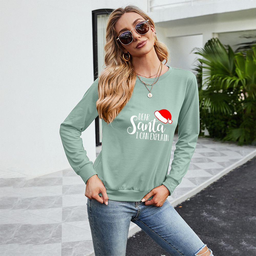 Autumn and Winter Christmas Women  Clothing New Long Sleeve Solid Color Printing Casual  T-shirt Women in Tops & Tees