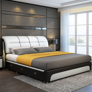 Double Bed Modern Simple Leather Bed 1.68m 1.2 Princess Bed Master Bedroom Tatami 2m Large Bed Dropshipping