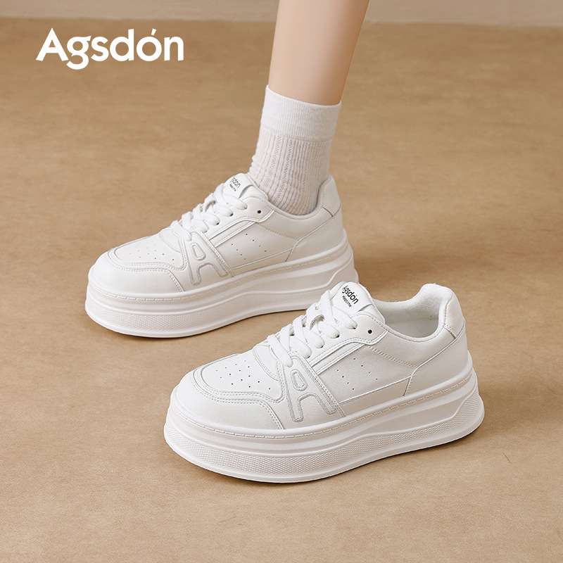 Augu Shi Deng zapatos blancos de suela gruesa para mujeres 2025 nuevos zapatos de skate de otoño estudiantes zapatos casuales ligeros de suela suave
