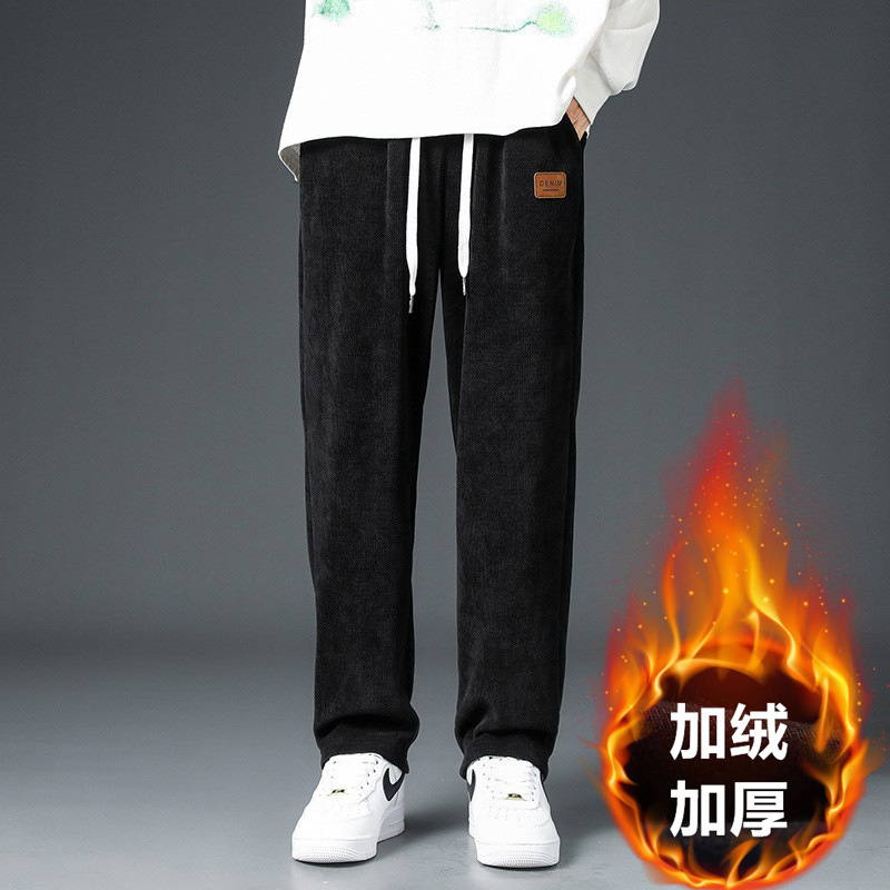 Corduroy Casual Pants Men's Spring and Autumn 2024 New Fashion Pants Trendy Brand Drawstring Straight Men's Fleece-Lined Pants