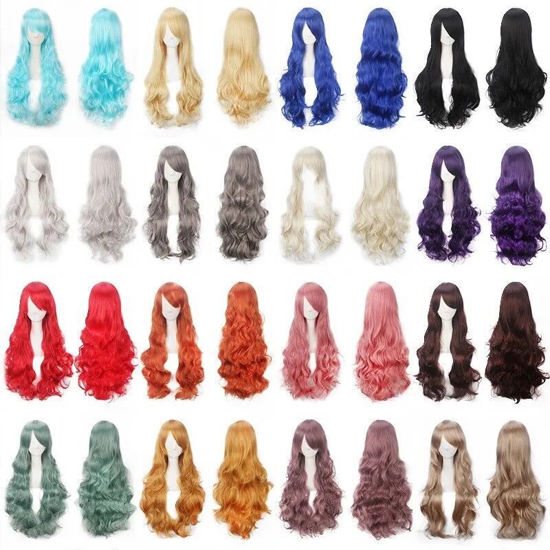 80cm Wig Cosplay Female Universal Long Curly Hair Female Multi-Color Black Silver Gray White Pink Blue Green Anime Wig