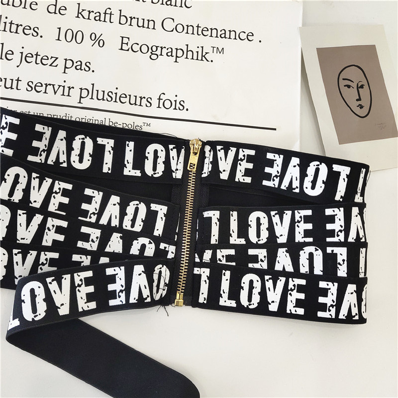 Carta de las mujeres elástico ancho de la cintura sello cinturón ancho cremallera cuerpo que forma moda prendas de vestir exteriores accesorios camisa vestido cinturón decorativo