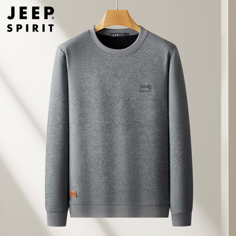 JEEP SPIRIT卫衣男2025秋冬新款抗皱透气加绒保暖时尚休闲圆领打|undefined