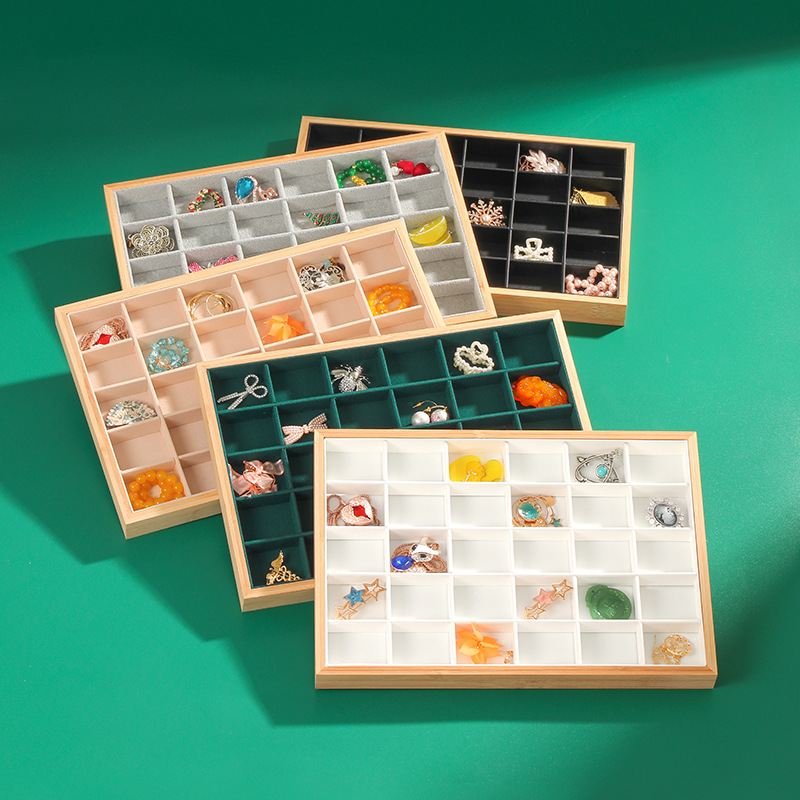 竹木30格首飾盤項鍊戒指托盤耳釘耳環飾品收納盒珠寶展示盤看貨盤