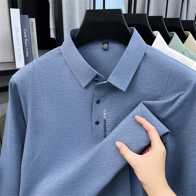Live Broadcast Men's Long-Sleeved Polo Shirt Spring and Autumn New Style Mesh Breathable Lapel Solid Color Quick-Drying T-Shirt Dropshipping Live Broadcast Men's Long-Sleeved Polo Shirt Spring and Autumn New Style Mesh Breathable Lapel Solid Color Quick-Drying T-Shirt Dropshipping