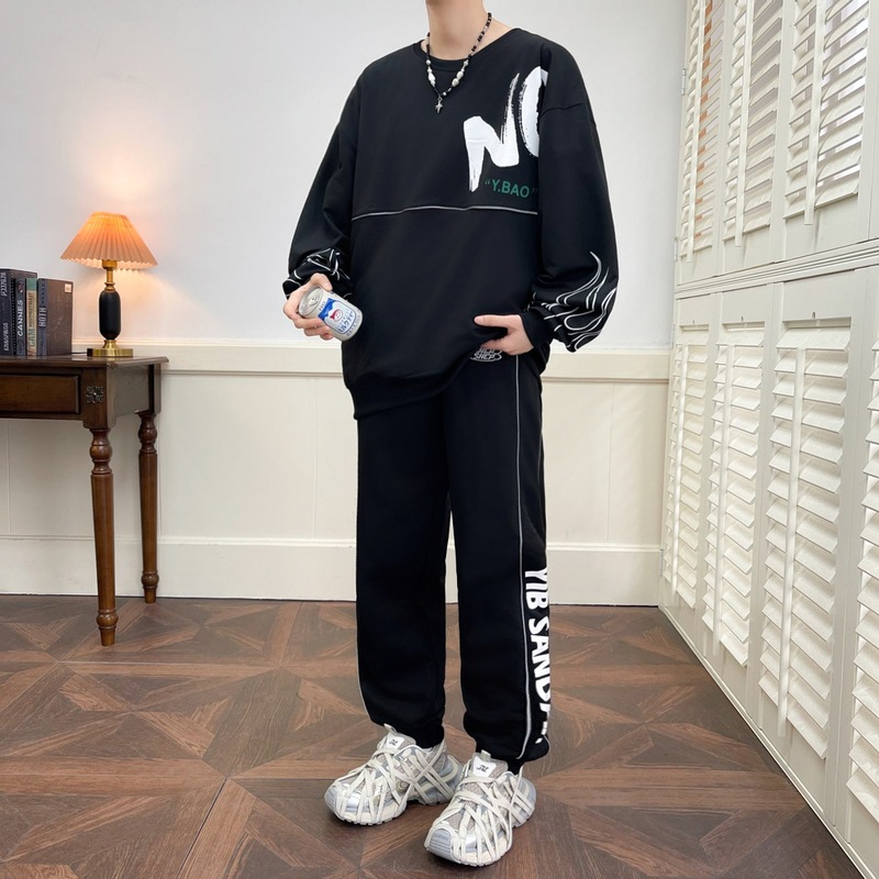 Conjunto deportivo de sudadera para hombre, ropa deportiva moderna para estudiantes guapos, conjunto de dos piezas de ropa interior informal de manga larga para jóvenes.