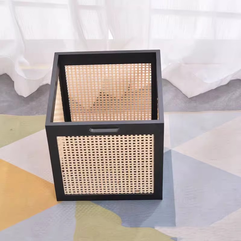 Cesta de almacenamiento de caña personalizada caja de almacenamiento cuadrada de madera maciza decoración del hogar gabinete de almacenamiento de libros organizar cestas de almacenamiento