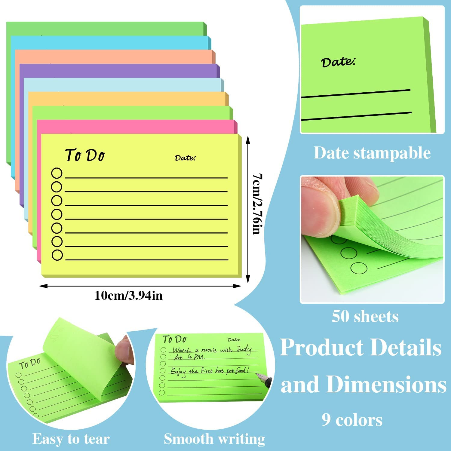 Cross-border fluorescent color post-it notes multi-color note pads to strengthen sticky office study plan wholesale