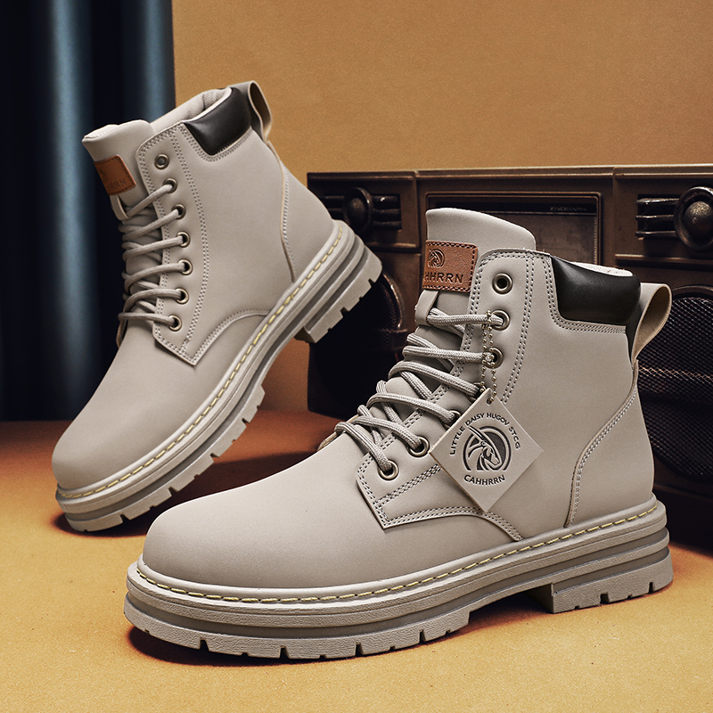 Botas Martin, botas altas de otoño para hombre, zapatos de algodón para hombre de estilo británico más zapatos de cuero casuales de plataforma de terciopelo