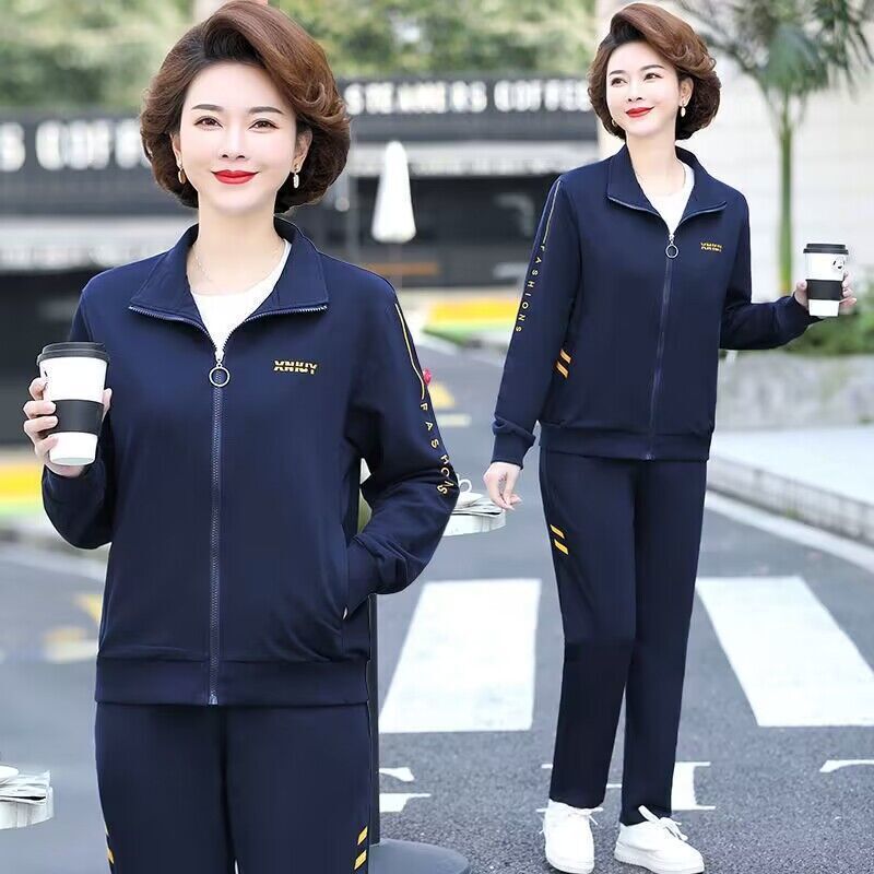 2025休闲春秋季中老年妈妈装大码女装三件套运动服套装女韩版新款|undefined