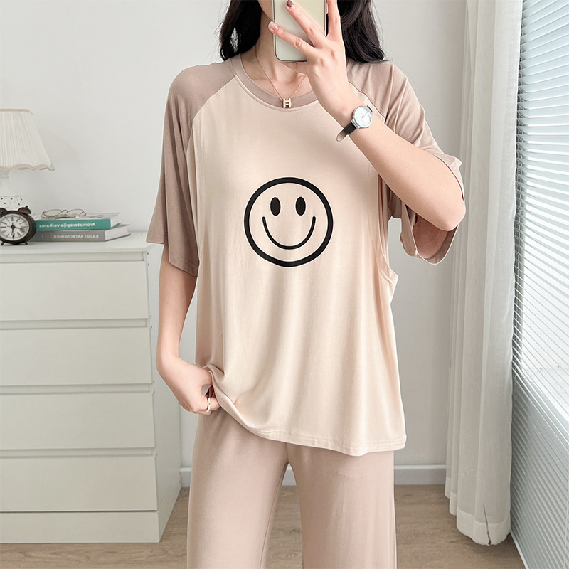 Breastfeeding Clothes Going Out Hot Mom Spring and Summer Short-sleeved Base-layer Clothes Breastfeeding Clothes Pregnant Women's Home Suit Moon Clothes Top Pajamas