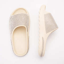 2023跨境欧美网红外贸女鞋镶钻细闪厚底拖鞋凉拖鞋slides slipper