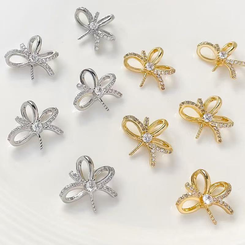 S925 silver gold-plated zirconia bow pendant clasp DIY jewelry accessory, fashionable and light luxury style