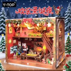 新品书立欢乐圣诞夜手工拼装玩具diy小屋益智3d拼图创意摆件礼物