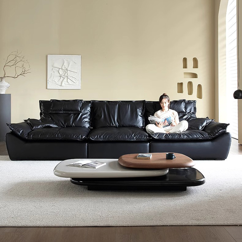 Sofá de cuero de vela con respaldo removible sofá de asiento profundo italiano minimalista sofá de pluma de sala de estar sofá recto