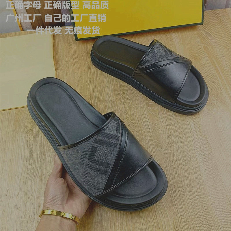 Fd Thick-Soled Genuine Leather Men's Slippers Cross-Border Trade Cambodia Phnom Penh Vietnam Summer Ff Letter Jacquard Slip-On Sandals Fd Thick-Soled Genuine Leather Men's Slippers Cross-Border Trade Cambodia Phnom Penh Vietnam Summer Ff Letter Jacquard Slip-On Sandals