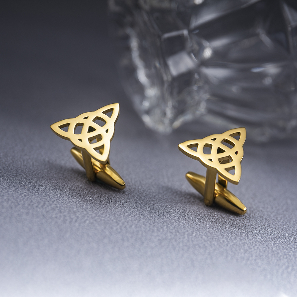 Retro Celtic Triangle Knot Cufflinks for Men, Stainless Steel French Shirt Cuff Nails, Suit Accessories, Titanium Steel Material