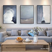 現代簡約客廳裝飾畫藍色抽象風景牆壁沙發背景牆掛畫酒店軟裝配畫