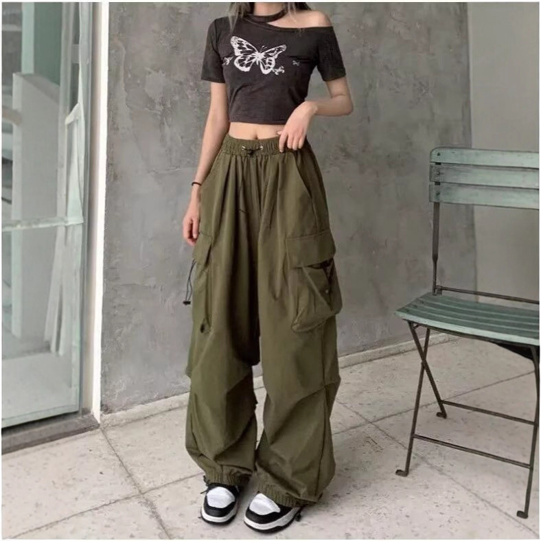 American Style Spicy Girl Cargo Pants Casual Pants Women Spring Summer Drape Slimming Straight Wide-Leg Pants Floor-Length Long Pants Trendy Wholesale