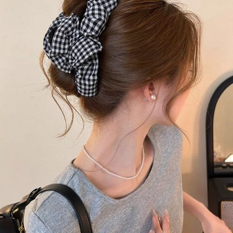韩系格子控简约黑白撞色头绳新款皮筋女扎头发圈高级感发饰女