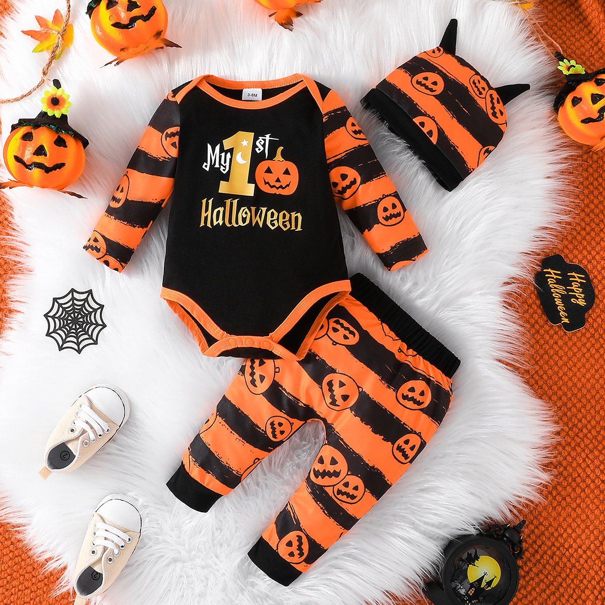 Halloween Vacation Pumpkin Cotton Boys Clothing Sets display picture 1