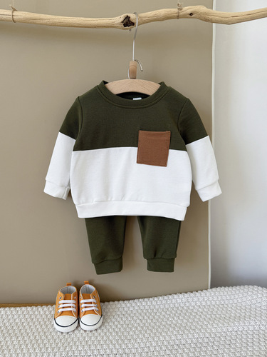 New Korean style ins children's wear and infant color matching suit for men and women's treasure round neck casual loose sports suit