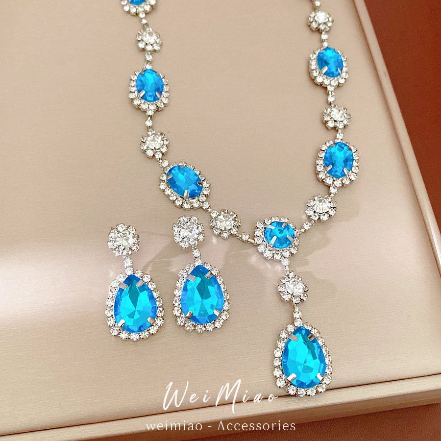 Collar de pendientes de gota de agua oval con diamantes lujoso y sofisticado, cadena de clavícula, conjunto de joyas de estilo palacio.