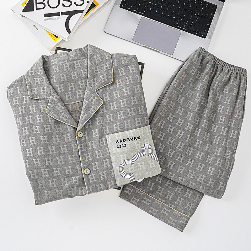 Jacquard de alta sensación nubes de algodón pijama de hombre primavera y otoño pantalones casuales de manga larga se pueden usar ropa de casa de verano