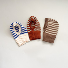 秋冬洋气儿童针织连体帽子围脖 拍照凹造型神器宝宝条纹毛线帽