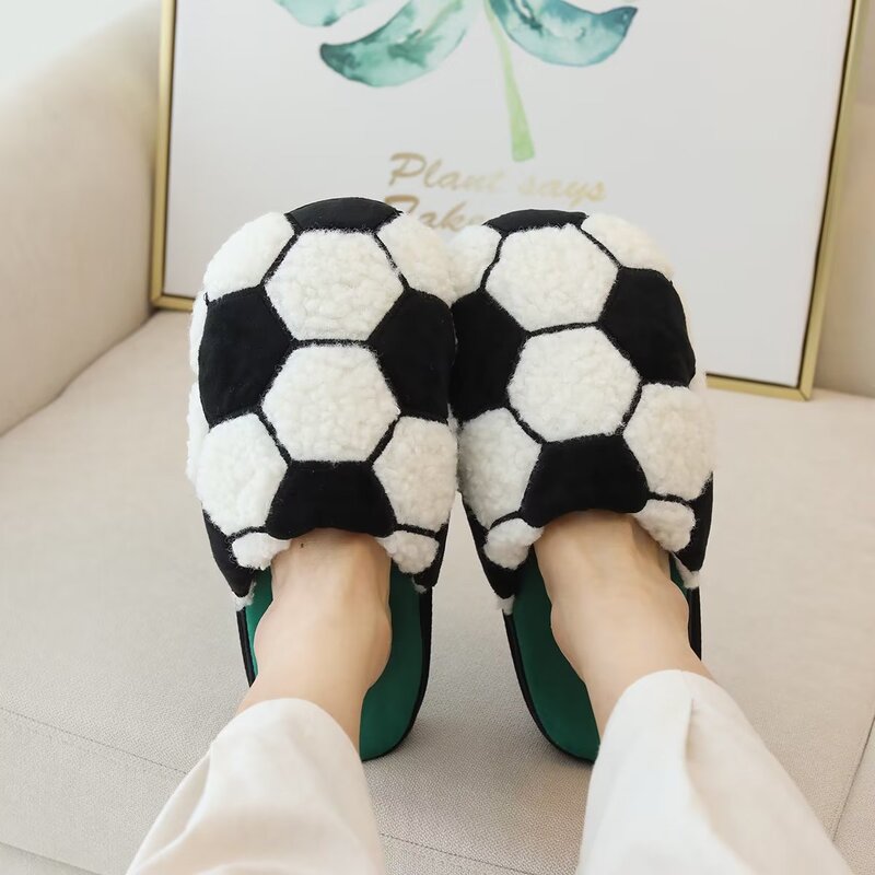 秋冬かわいいサッカーテニスバスケットボール家庭用滑り止め保温ぬいぐるみスリッパ滑り止め包頭親子綿スリッパ|undefined