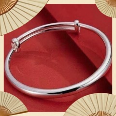 今日【都在拼】高档正品银色光面手镯简约时尚女款素圈手镯送妈妈