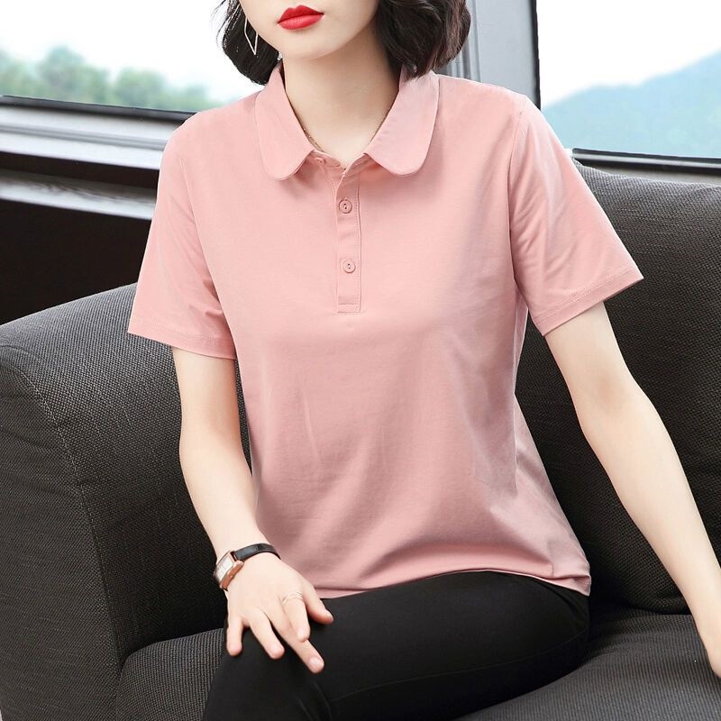 Mom's Summer Fashion Polo Shirt Stylish Collared Top Cotton Short-Sleeve T-Shirt for Women Summer Middle-Aged Collared Blouse Mom's Summer Fashion Polo Shirt Stylish Collared Top Cotton Short-Sleeve T-Shirt for Women Summer Middle-Aged Collared Blouse