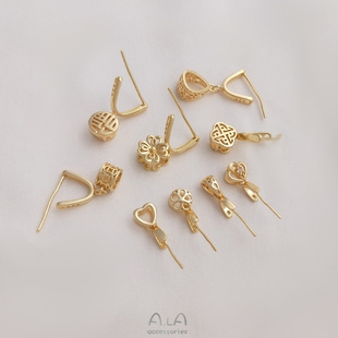 Color-Preserving 14K Package Real Gold Pendant Buckle with Blessing Word Copper Coin Cherry Blossom Melon Seed Buckle Clip Buckle DIY Jade Crystal Necklace Pendant Buckle
