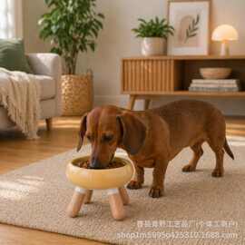 木质粮碗水碗宠物碗陶瓷彩色狗喂食碗护颈猫碗宠物用品食盆