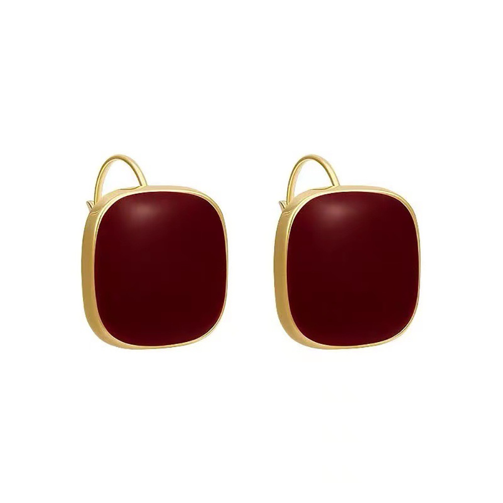 Arejas cuadradas geométricas de aceite de goteo rojo angoleño Pendientes de nicho francés sin orejas perforadas Pendientes de temperamento de alta calidad