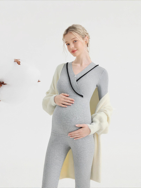 孕妇秋衣纯棉秋冬款哺乳睡衣四季保暖免穿内衣月子服上衣打底衣|undefined